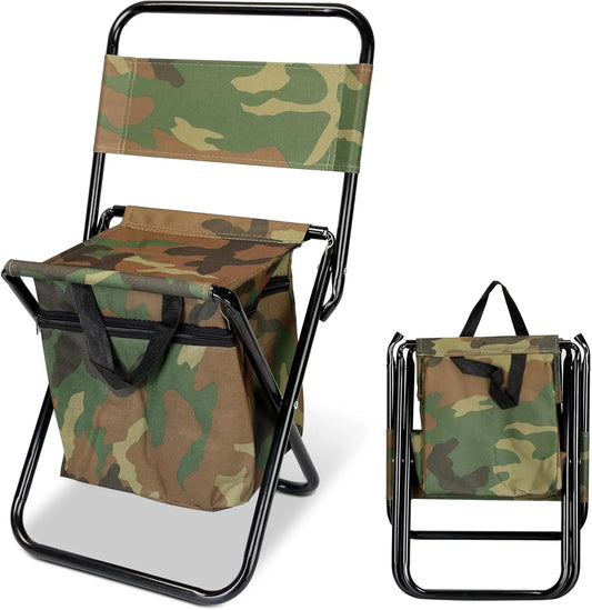 Portable Foldable Fishing Chair with Cooler Bag, Lightweight Folding Camping Chair, Outdoor Backrest Stool for Camping Hunting Fishing Hiking（Camouflage）