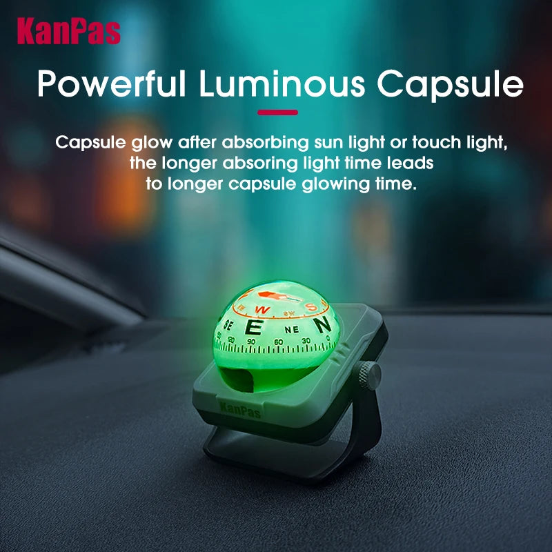 KanPas Dash Board Compass for Car/Innovative Double Dials/Powerful Luminous Capsule/Adjustable Compass Holder