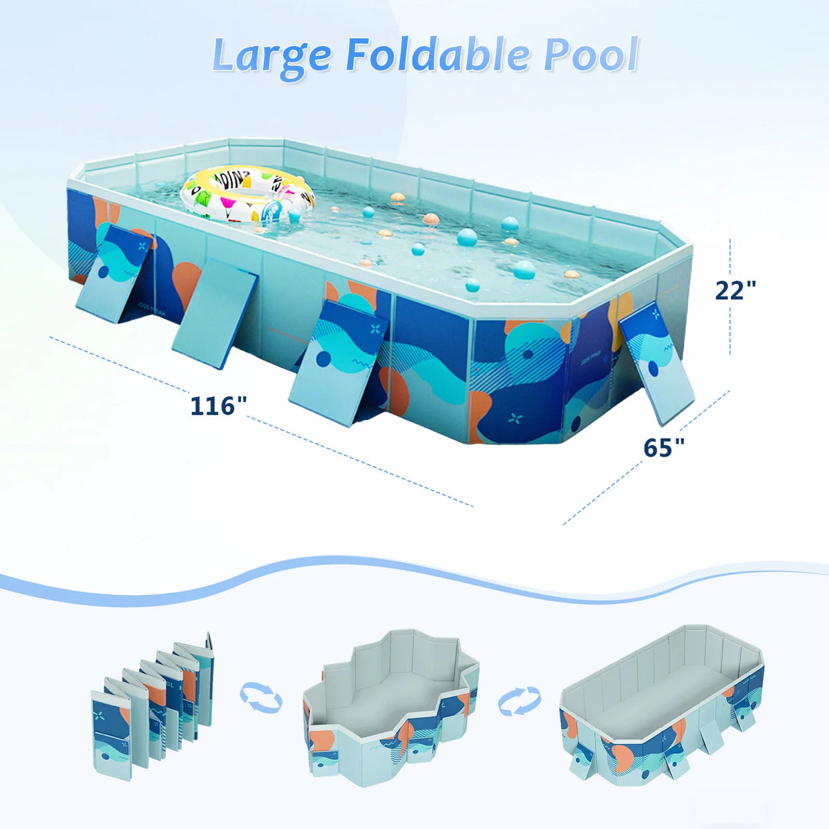 Available in 2.6m or 3m Size Foldable Large Rectangular Family Swimming Pool-Large Inflatable Pools Easy Setup Outdoor Above Ground Pool for Adults Kids Dogs Outdoor Garden Can hold sand,toys