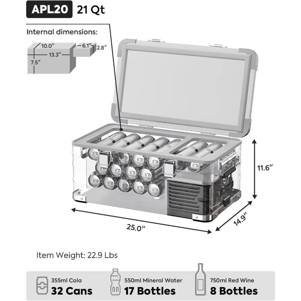 12 Volt Portable Refrigerator with Aluminum Freezer, Electric Cooler, Nano Compressor, Car Fridge for Travel and Camping