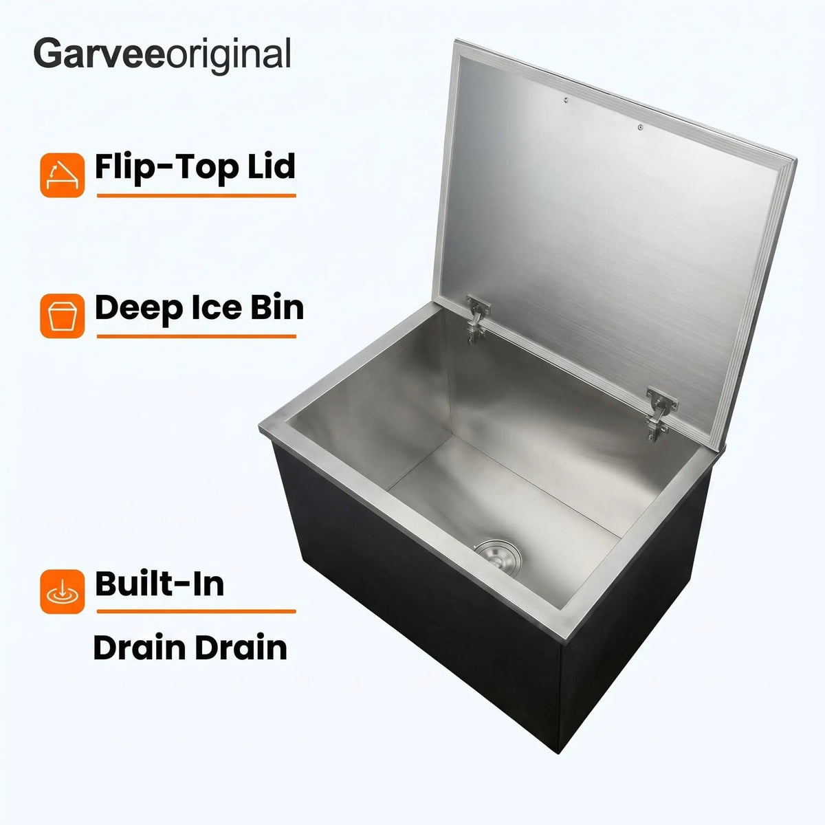 85QT Built‑In Ice Chest Cooler with Lid, Stainless Steel Drop‑In Ice Bin, 24H Cooling, Drain System for Outdoor Kitchen Bar Party