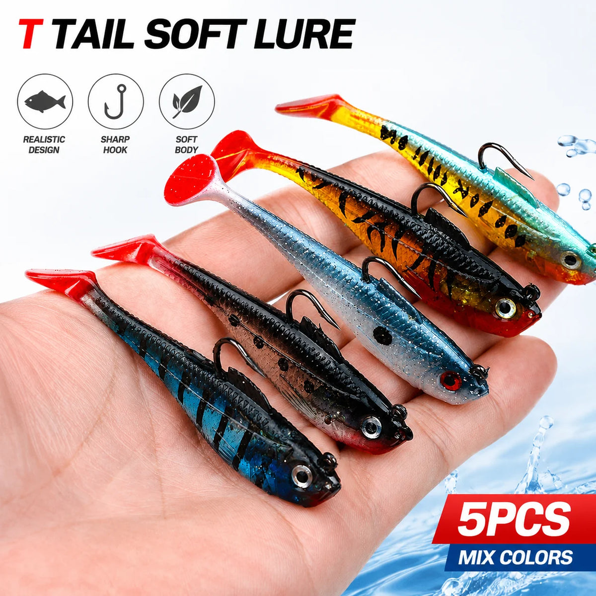 3Pcs Fishing Lure Jig Hook Silicone Soft Bait Set Swimbait 3.6g 9.5g 24.6g Artificial Rubber Baits for Pike Bass