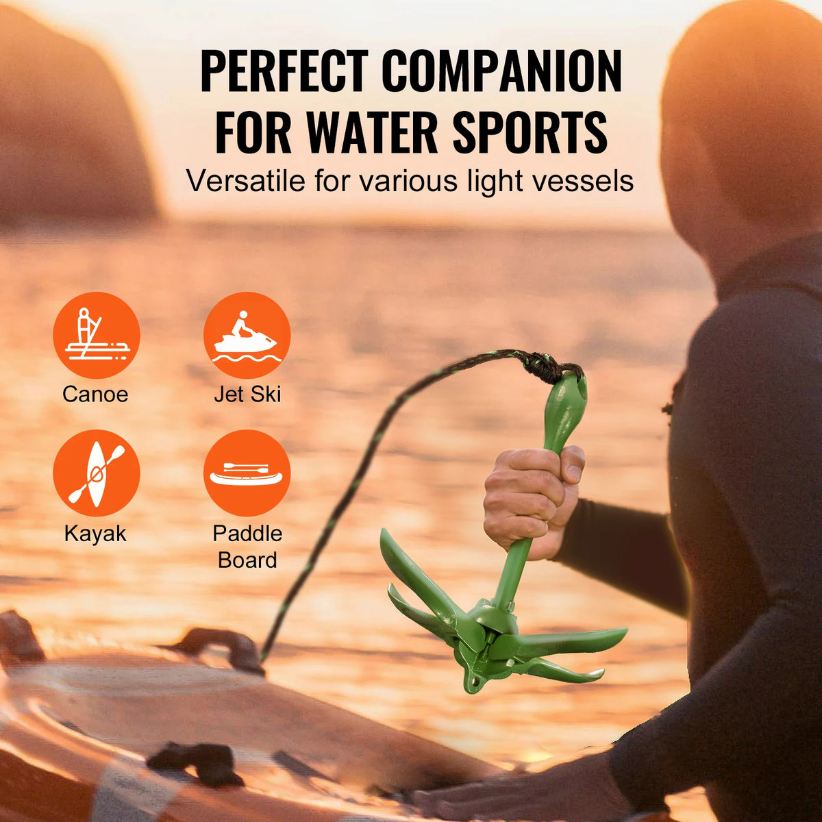SucceBuy Kayak Anchor Kit 3.5 lb Paddle Board Anchor Kit with 26.2 ft Rope and Buoy Folding Small Boat Anchor with Storage Bag