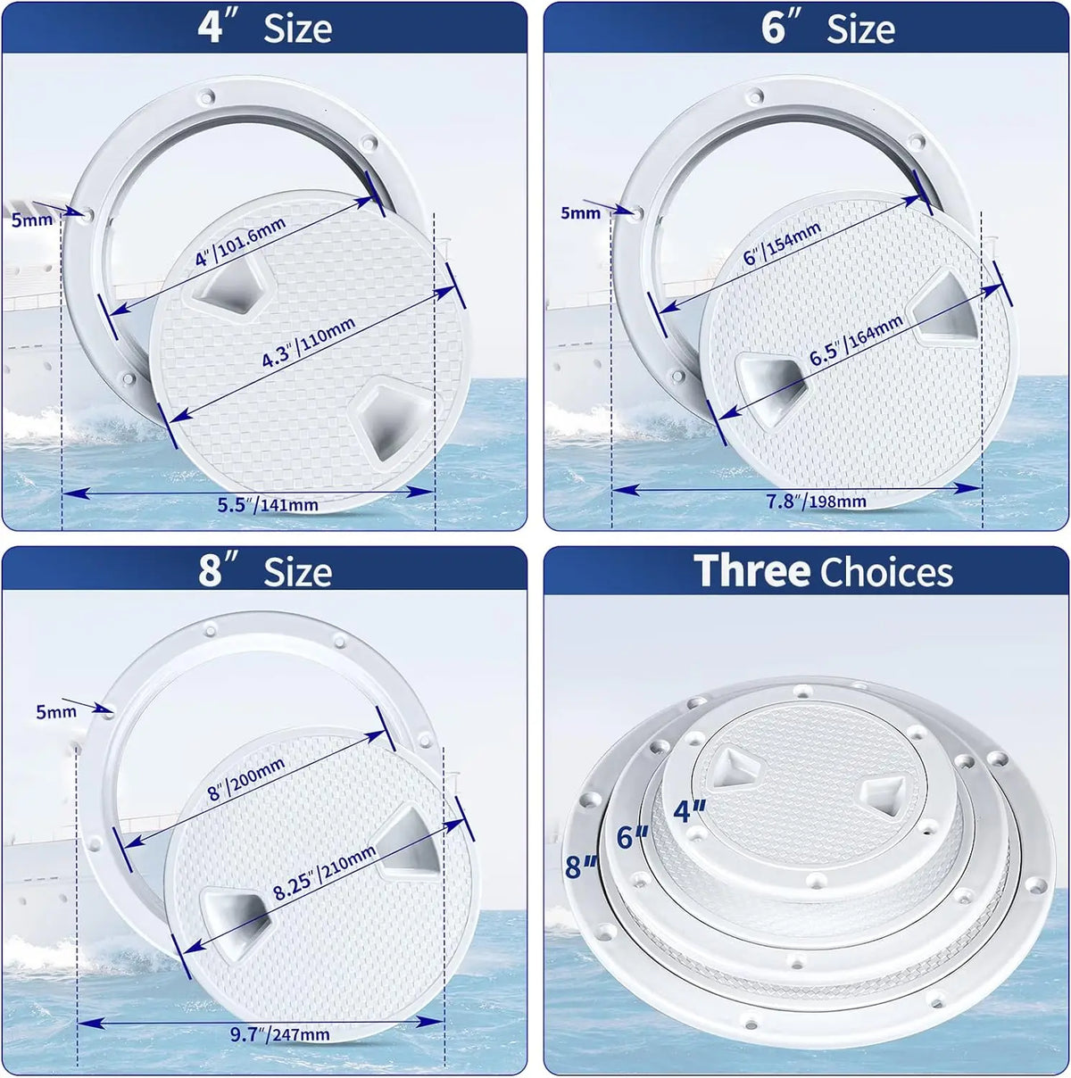 Boat Accessories Boat Hatch 4' 6' 8' ABS Round Non Slip Inspection Hatch W/Detachable Cover for Marine Boat Yacht
