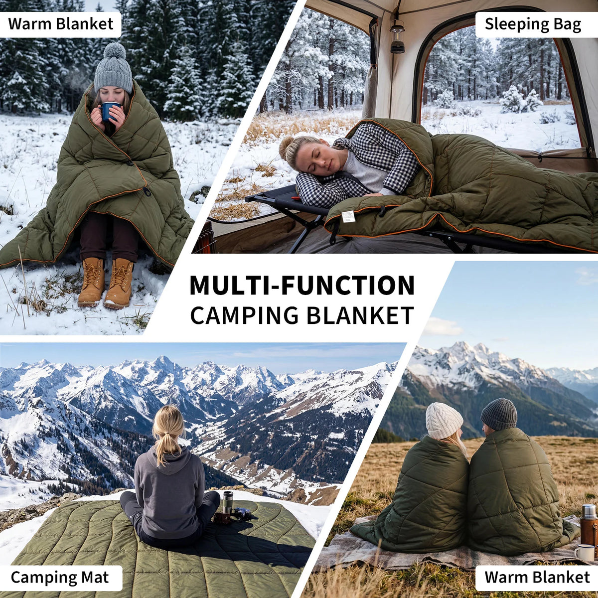 Puffer Camping Blanket, 79"×55" Waterproof Warm Outdoor Blanket, Compact Lightweight Quilted Throw for Cold Weather Traveling Hiking Camping