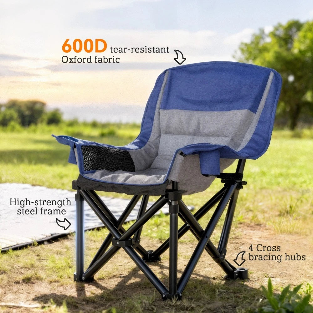 Camping Chair for Adults, Portable Folding Camping Chair with Side Pockets, Cup Holders, Carry Bag，Large size high back chair camping leisure picnic chair portable fishing chair beach travel armchair, Blue and Gray