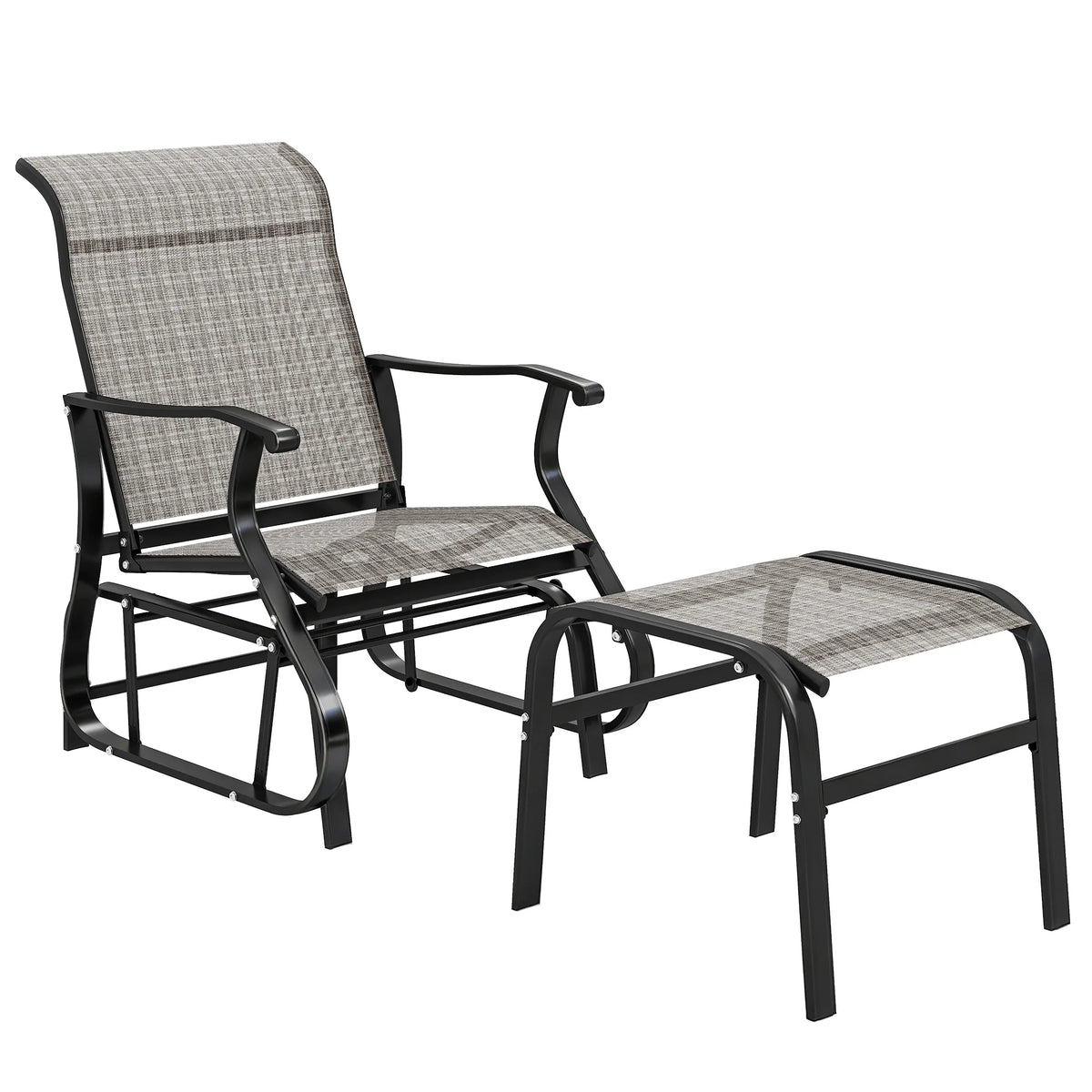 Outdoor Glider with Ottoman, High Back Patio Glider Set, Gray
