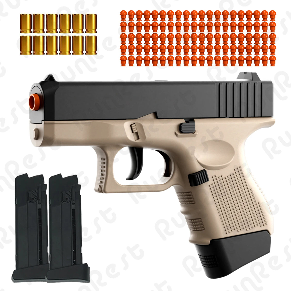 100 bullets, 12 cartridge cases and 2 magazines of soft bullet gun, toy pistol, new toy gun, gun hollow hanger