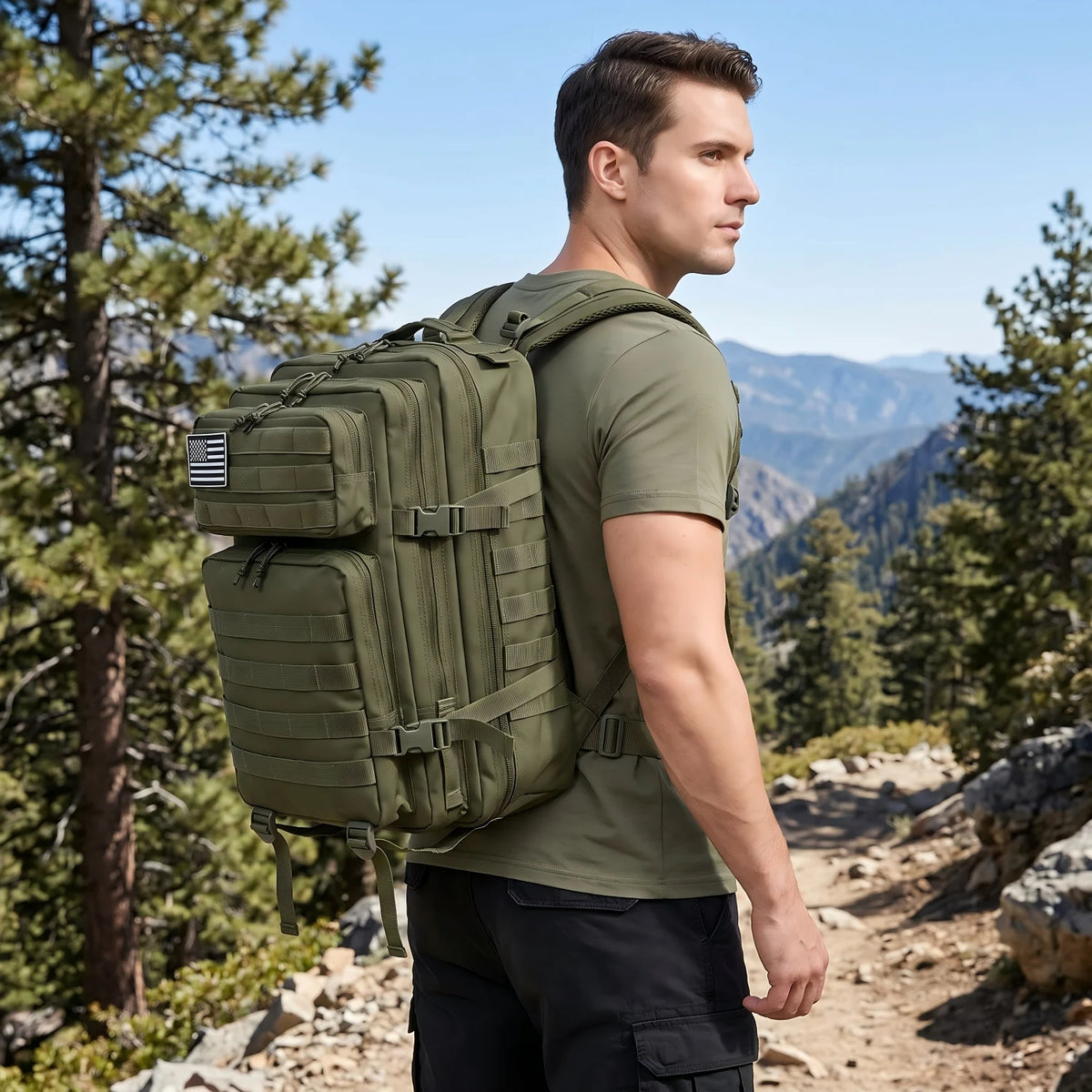 45L Tactical Hunting Backpack Molle Storage Bag Large Capacity Multi Pocket Wear Resistant Outdoor Hunting Gear Rucksack Durable Wild Shooting Daypack For Men Women Hunters Bushcraft Wilderness Trekking Camping Luggage Bag