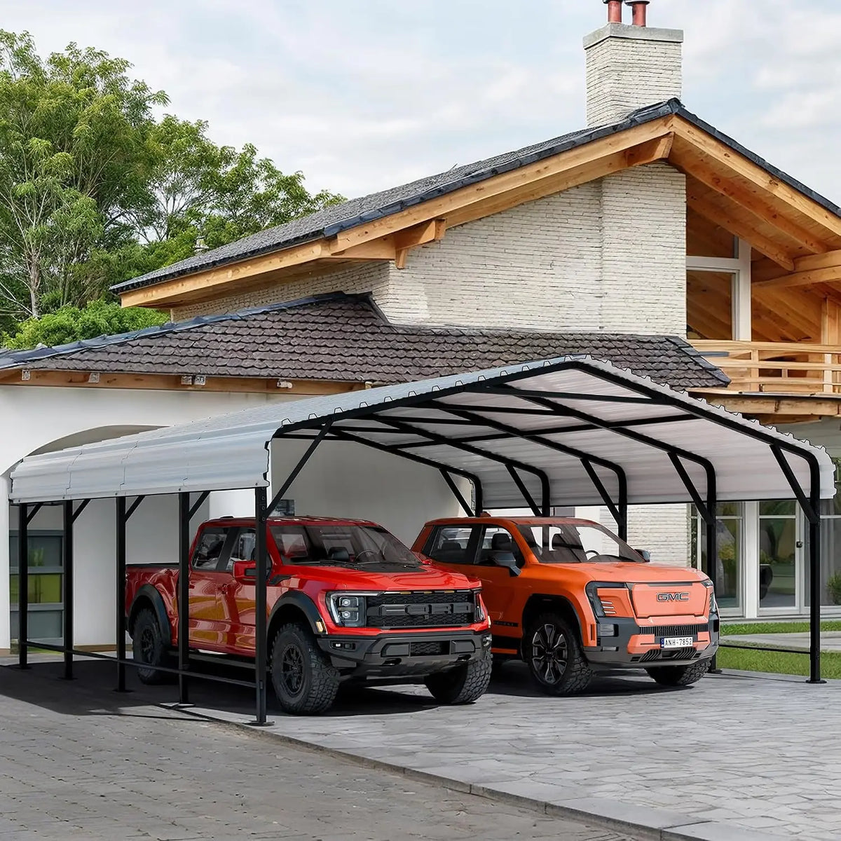 20x20 FT Metal Carport, Oversized Carport Garage with Enhanced Base, Outdoor Galvanized Car Shelter, Heavy Duty, Custom