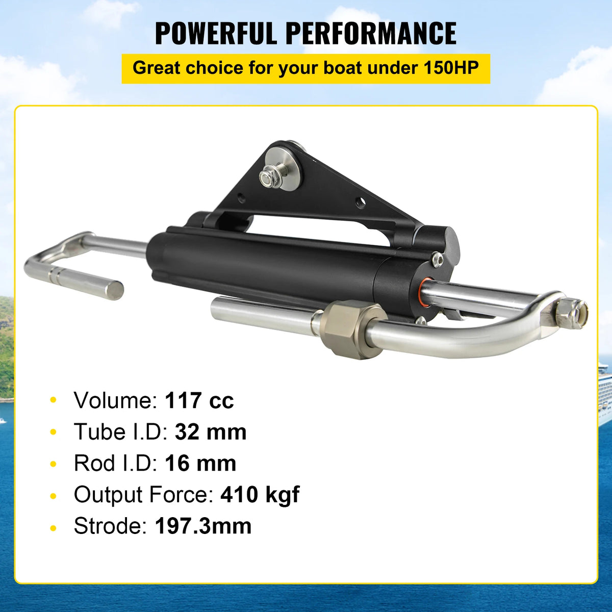 SucceBuy Hydraulic Steering Cylinder 150HP HC4645H Front Mount Hydraulic Outboard Marine Steering Cylinder Fit for Boat Steering