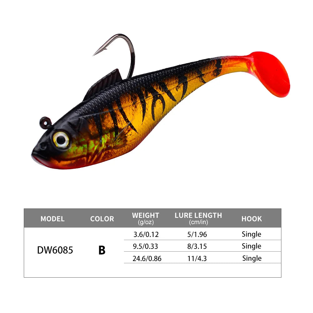 3Pcs Fishing Lure Jig Hook Silicone Soft Bait Set Swimbait 3.6g 9.5g 24.6g Artificial Rubber Baits for Pike Bass
