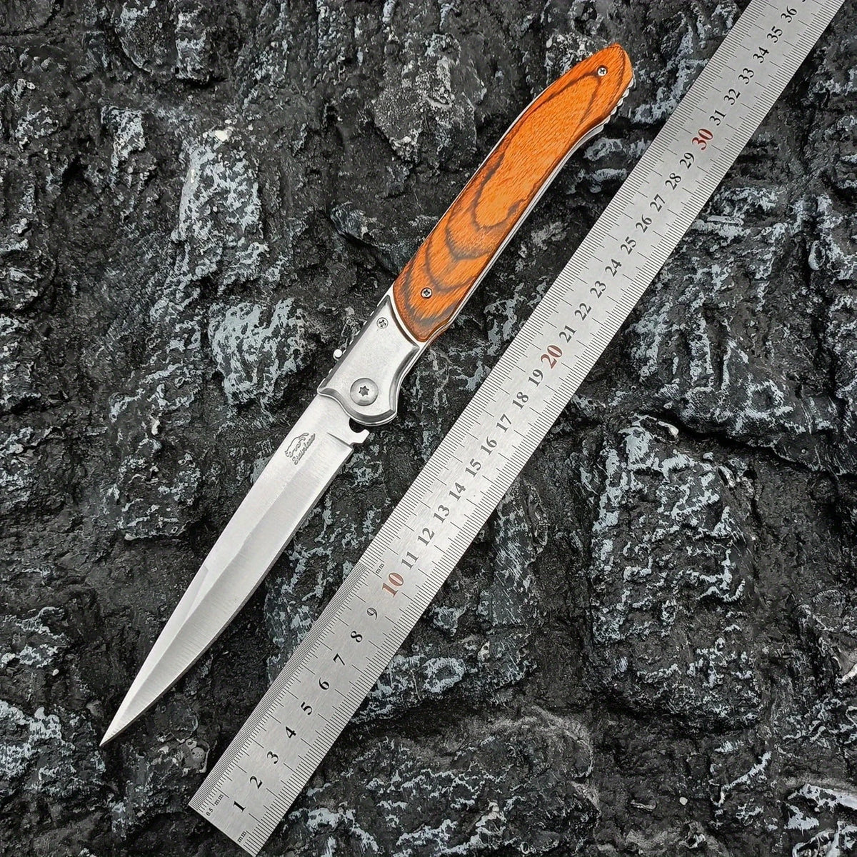 12" Large Folding Pocket Knife, EDC Knife, Stainless Steel Blade and Wooden Handle Folding Knife for Men Outdoor Camping Hunting