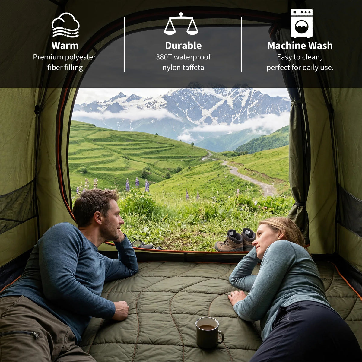 Puffer Camping Blanket, 79"×55" Waterproof Warm Outdoor Blanket, Compact Lightweight Quilted Throw for Cold Weather Traveling Hiking Camping