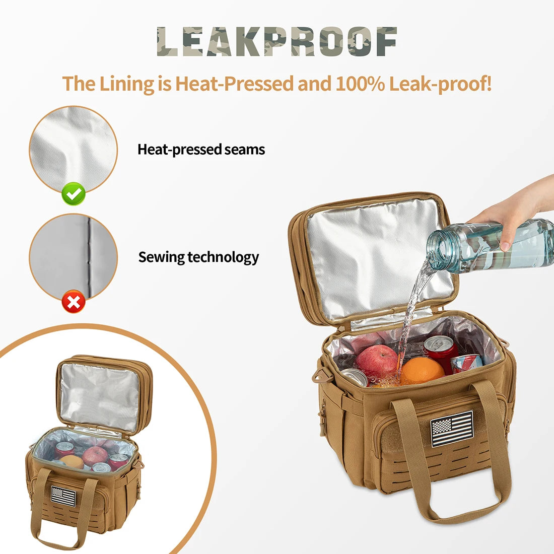 Tactical Lunch Box Expandable 18L Insulated Cooler Bag Leak Proof Lunch Bag for Work Camping Outdoor Picnic MOLLE Weave Strap