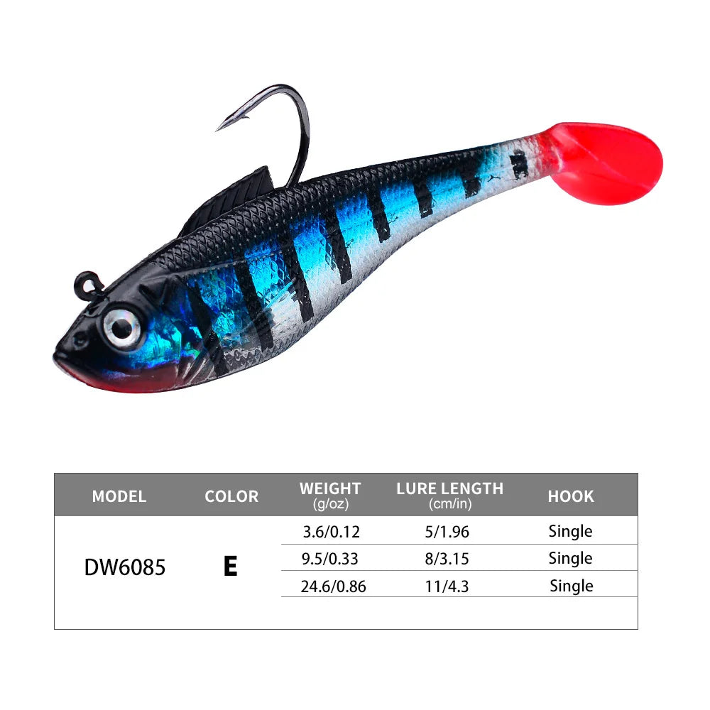 3Pcs Fishing Lure Jig Hook Silicone Soft Bait Set Swimbait 3.6g 9.5g 24.6g Artificial Rubber Baits for Pike Bass
