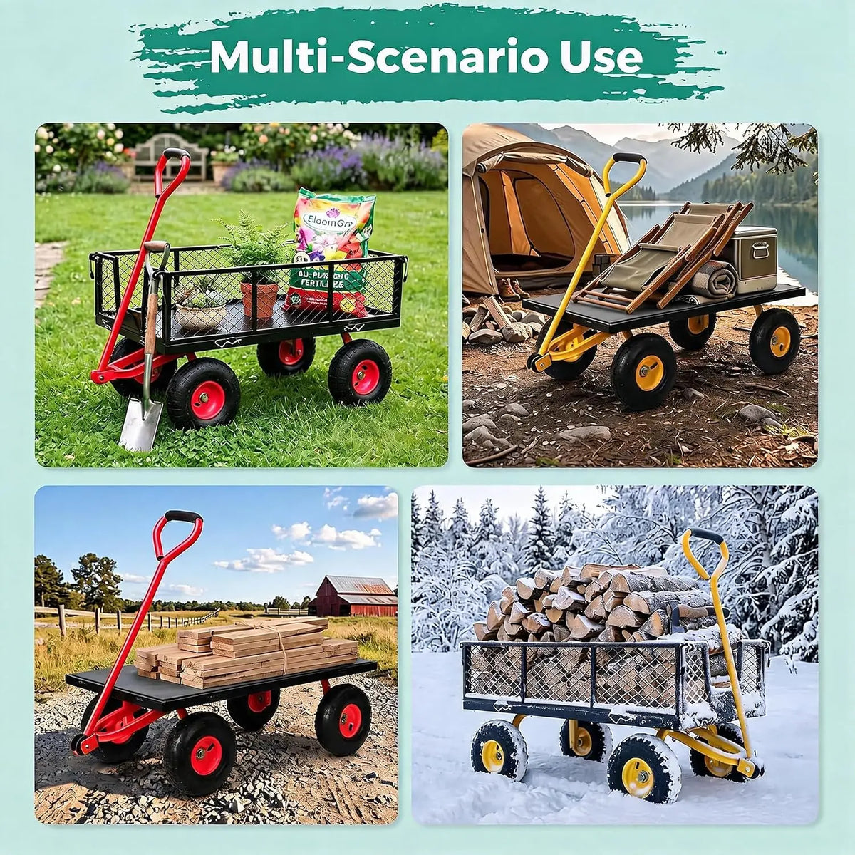 Steel Garden Cart Heavy Duty 900 Lbs Capacity, With Removable Mesh Sides,Utility Metal Wagon Perfect For Garden, Farm, Yard