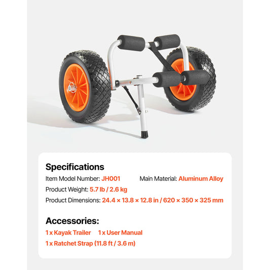 SucceBuy 200 lbs Kayak Cart Foldable Kayak Trolley with 10in Solid Tires Paddle Board Trolley for Carrying Canoes Float Mats