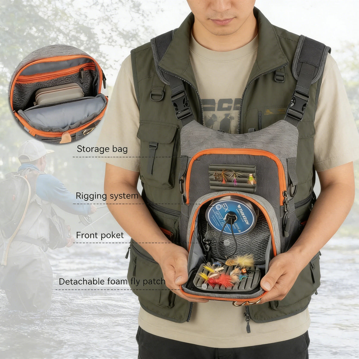 Fly Fishing Chest Bag for Storing Fishing Tackle, Holds Two Fly Boxes, Outdoor Fishing Bag, Fishing Supplies Storage Bag