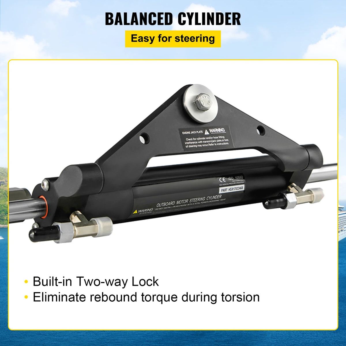 SucceBuy Hydraulic Steering Cylinder 150HP HC4645H Front Mount Hydraulic Outboard Marine Steering Cylinder Fit for Boat Steering