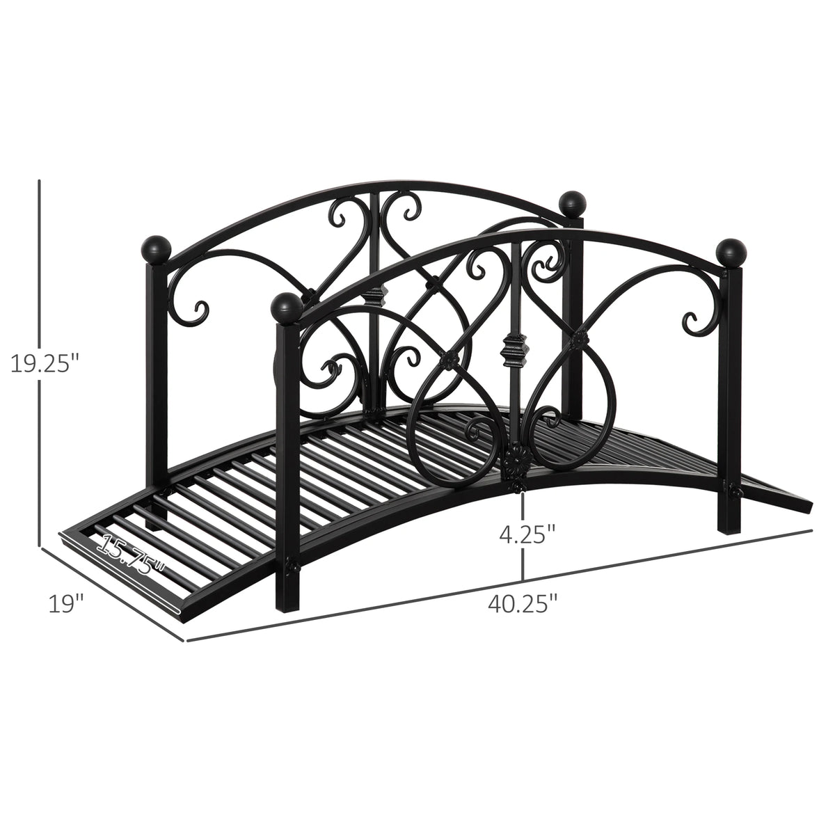 3.3FT Metal Arch Zen Garden Bridge with Safety Siderails Black