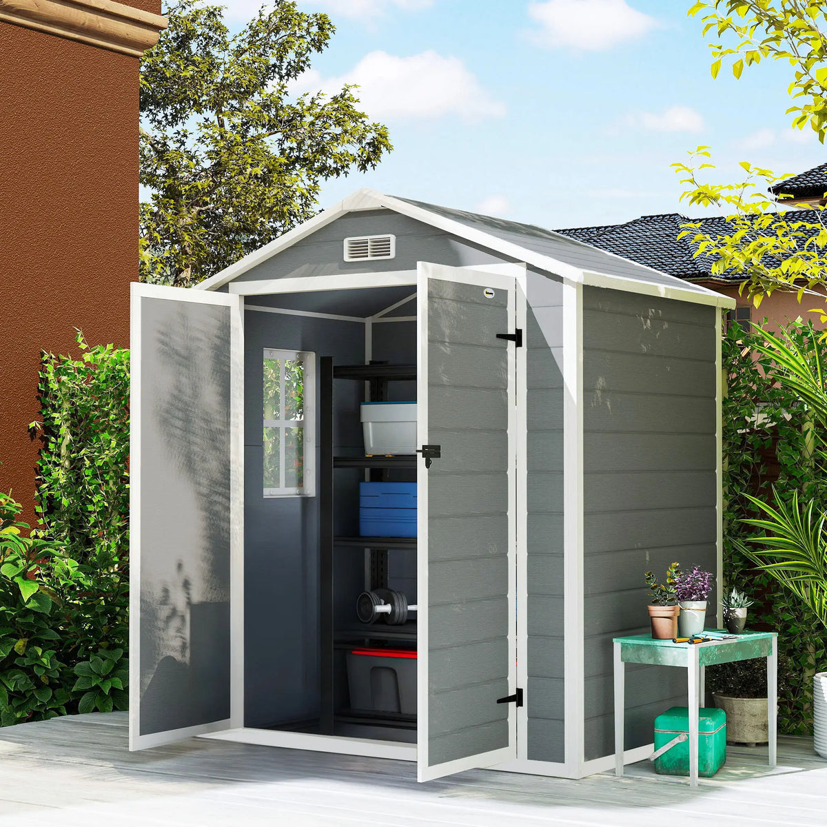 Outdoor Storage Shed 6'x4.5'Garden Shed with Lockable Doors Vent