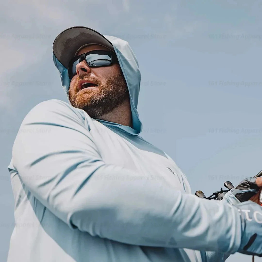 MALFC Men Hood Fishing Shirt long sleeve fishing t shirt uv protection Fishing Apparel