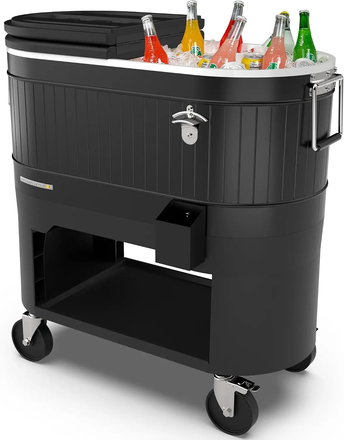 Large Rustic Farmhouse Rolling Cooler – Outdoor Ice Chest on Wheels, Perfect Beverage Cooler for Backyard Parties, BBQ, Tailgate and Beach